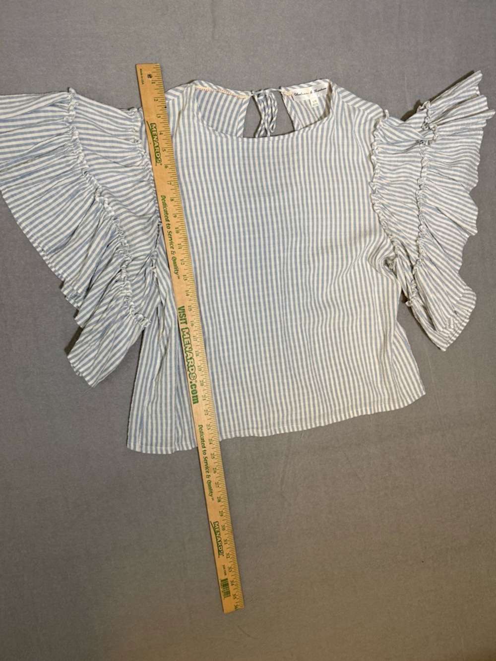 Anthropologie Pilcro Blue Striped Sybil Ruffle Sleeve Open Back Blouse Large - Picture 4 of 11